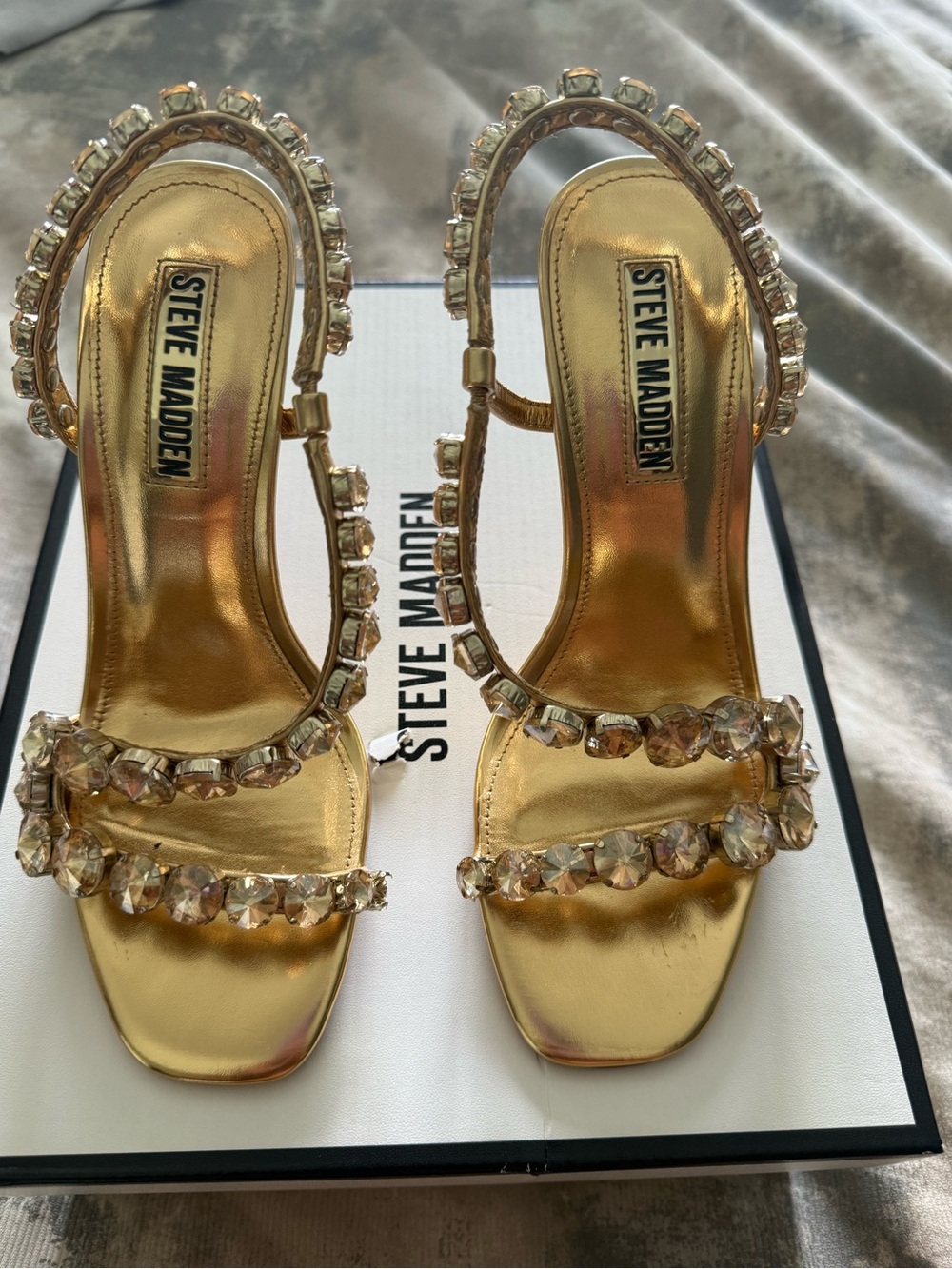 Steve Madden Gold Crystal-Trim Slingback Heels